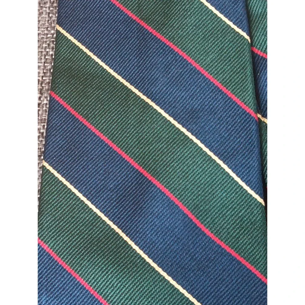 American Briar Tie 70s 80s 90s Y2K Mens Silk Green Blue Stripe 3.5 Wide 58 Long